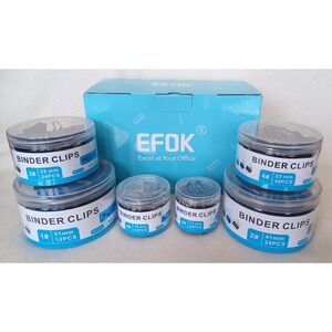 EFOK Excel at Your Office 208 Piece Assortment Binder Clips Paper Clamps NEW